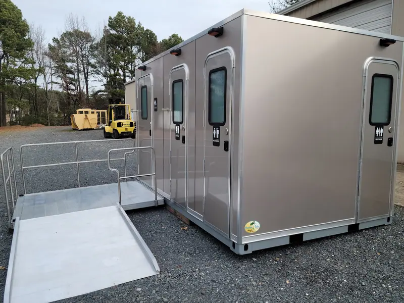 Comfort Isle 14 ADA 3ST J off grid skid with its ADA ramp